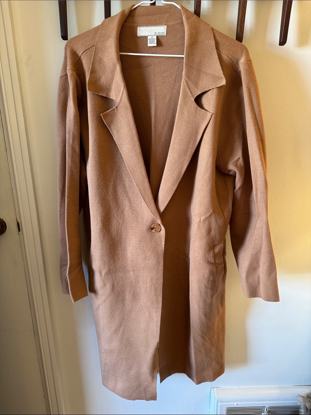 By Design Camel Tan Single-Button Sweater Coat Lightweight Unlined